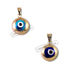 14k Gold Evil Eye Circular Pendant (10mm) 