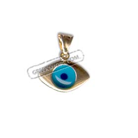 14k Gold Evil Eye Pendant - Eye Shaped Clear Blue (15mm)