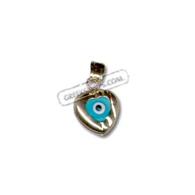 14k Gold Evil Eye Pendant - Heart Shaped with Detail (10mm) 