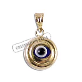 14k Gold Evil Eye Pendant - Double Circle Detail (9mm) 