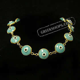 Gold 14k Evil Eye Bracelet Light Blue (7mm)