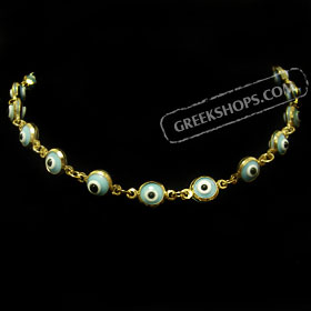 Gold 14k Evil Eye Bracelet Light Blue (5mm)