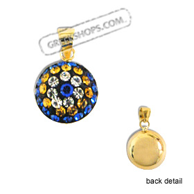 14k Gold Pendant - Circle with Blue, Yellow & White Swarovski (10mm)