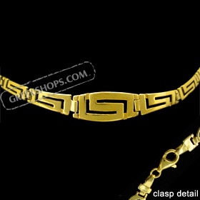 24k Gold Plated Sterling Silver Bracelet - Greek Key Motif Links (10mm)