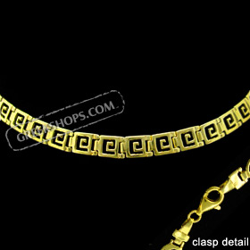 24k Gold Plated Sterling Silver Bracelet - Square Greek Key Motif Links (6mm)