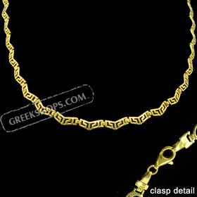24k Gold Plated Sterling Silver Necklace - Zig Zag Greek Key Motif (3mm)