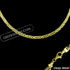 24k Gold Plated Sterling Silver Necklace - Greek Key Motif Links (3mm)