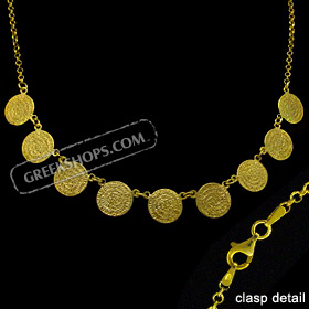 24k Gold Plated Sterling Silver Necklace - Phaistos Discs (12mm)