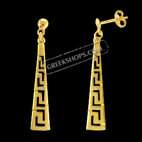 24k Gold Plated Sterling Silver Earrings - Triangle w/ Greek Key Motif (44mm)