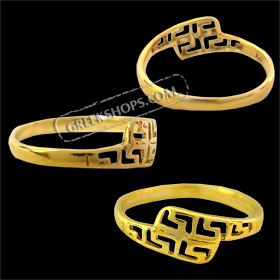 24k Gold Plated Sterling Silver Ring - Greek Key Motif Stem Overlap