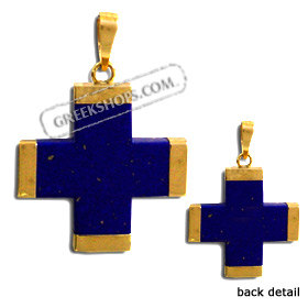 14k Gold Cross Pendant w/ Lapis Stone (18mm)