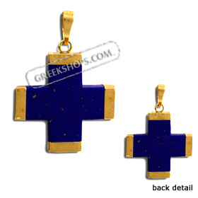 14k Gold Cross Pendant w/ Lapis Stone (15mm)