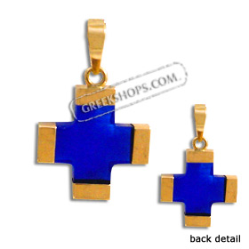 14k Gold Cross Pendant w/ Blue Glass (12mm)