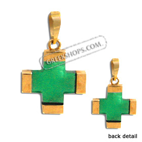 14k Gold Cross Pendant w/ Green Glass (12mm)