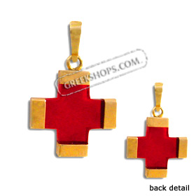 14k Gold Cross Pendant w/ Red Glass (12mm)