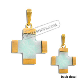 14k Gold Cross Pendant w/ Sea Green Glass (12mm)