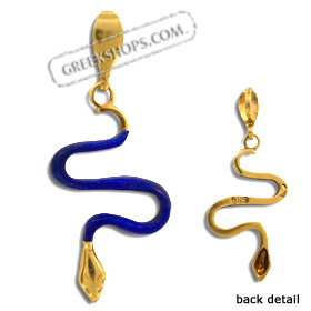 14k Gold Pendant - Serpent w/ Lapis Stone (24mm)