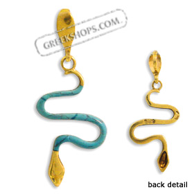 14k Gold Pendant - Serpent w/ Turquoise Stone (24mm)