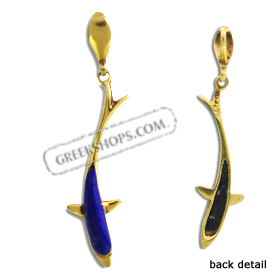 14k Gold Pendant - Dolphin w/ Lapis Stone (29mm)