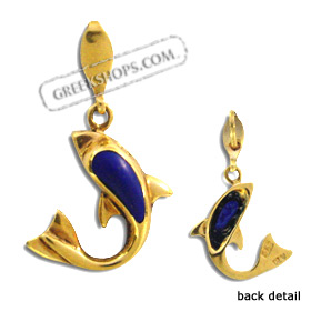 14k Gold Pendant - Dolphin w/ Lapis Stone (15mm)