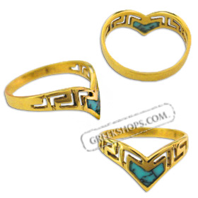 14k Gold Ring - Turquoise Stone w/ Greek Key (Size 8)