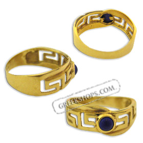 14k Gold Ring - Lapis Stone w/ Greek Key (Size 8)