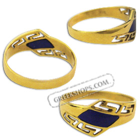 14k Gold Ring - Lapis Stone w/ Greek Key (Size 8)