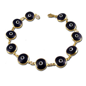 14k Gold Mati Dark Blue Evil Eye Bracelet   (10mm)