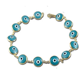 14k Gold Mati Turquoise  Evil Eye Bracelet (8mm)