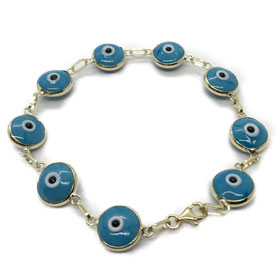 14k Gold Mati Turquoise Evil Eye Bracelet   (10mm)