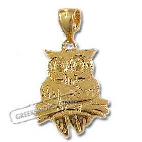 24k Gold Plated Sterling Silver Pendant - Owl (19mm)