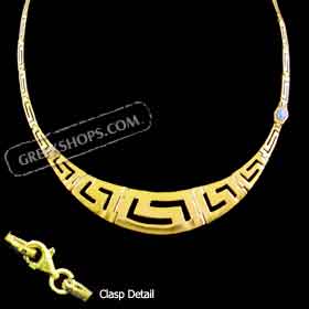 24k Gold Plated Sterling Silver Necklace w/ Greek Key Motif Links & Opal (16mm)