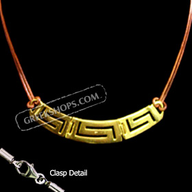24K Gold Plated Sterling Silver Necklace  w/ Greek Key Cut Out & Hammered Detail