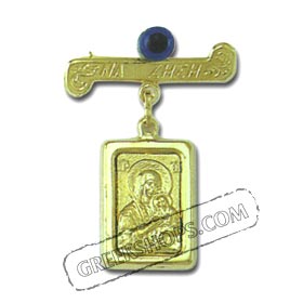 Solid Gold Baptismal Evil Eye & Virgin Mary Pendant