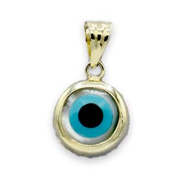 14KT Round Gold & Mother of Pearl Evil Eye Pendant 12mm