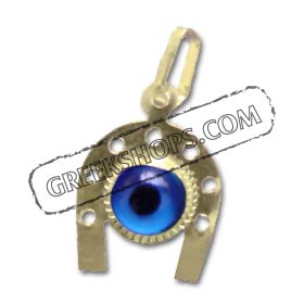 14K Gold Evil Eye Horse Shoe Pendant Style 364