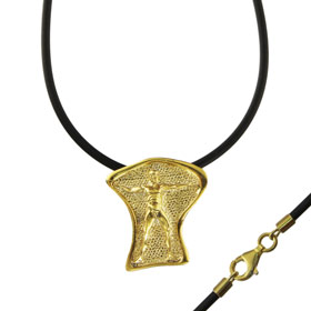 24k Gold Plated Sterling Silver Necklace w/ Rubber Cord - Poseidon (21mm) 