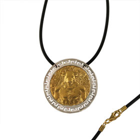 24k Gold Plated Sterling Silver Necklace w/ Rubber Cord - Minotaur (32mm)