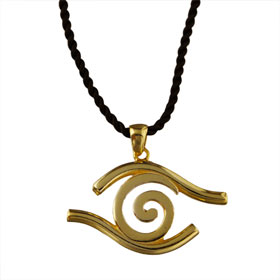 24k Gold Plated Sterling Silver Pendant w/ Leather Cord - Swirl w/ Evil Eye Border (35mm)