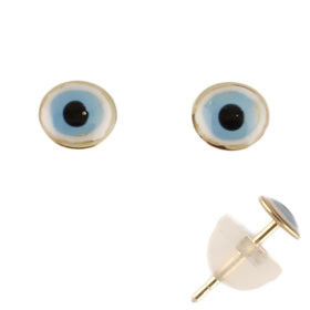 14k Gold Post Earrings w/ Mati Evil Eye (4mm)