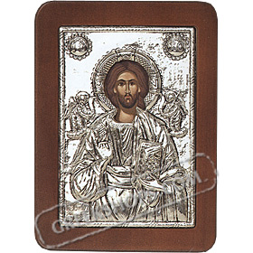 G0223 Orthodox Saint Silver Icon - Christos ( Jesus Christ ) Sifnou Pantocrator 13x19cm