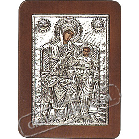 G0226 Orthodox Saint Silver Icon - Panayia ( Virgin Mary ) Odigitria Enthroni 13x19cm