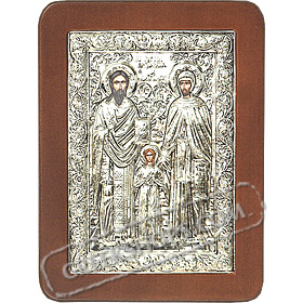 G0240 Orthodox Saint Silver Icon - Agios Raphael & Nikolaos & Irini 16x22cm