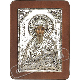 G0243 Orthodox Saint Silver Icon - Agios Spiridon ( Saint Spyridon the Miracle Worker ) 13x19cm