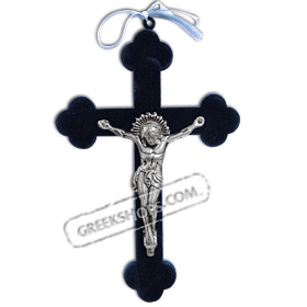 Metal Crucifix with Blue Velvet Cross - Medium