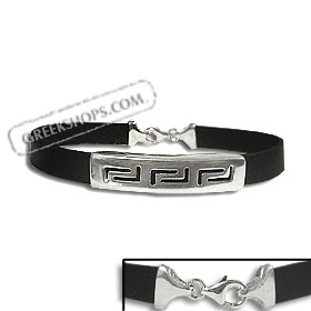 Rubber Bracelet - Sterling Silver 3 Small Greek Key (1cm)