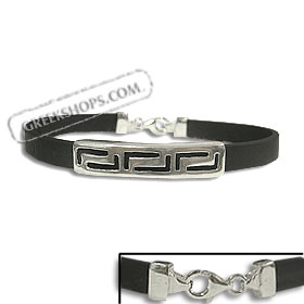 Rubber Bracelet - Sterling Silver 3 Large Greek Key (.9cm)