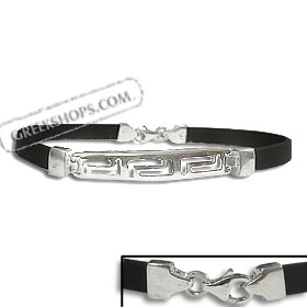 Rubber Bracelet - Sterling Silver 3 Large Greek Key (.6cm)