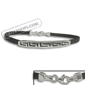 Rubber Bracelet - Sterling Silver 5 Small Greek Key(.5cm)