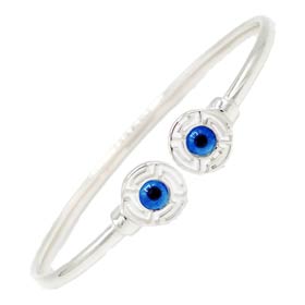 Greek Sterling Silver Mati Collection - Cuff Bracelet w/ Greek Key and Mati Evil Eye Circles